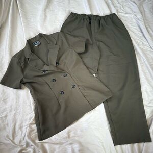 Vintage Olive Green Two Piece Set – Vany Brand Shirt & Pants Size 12 / 16W